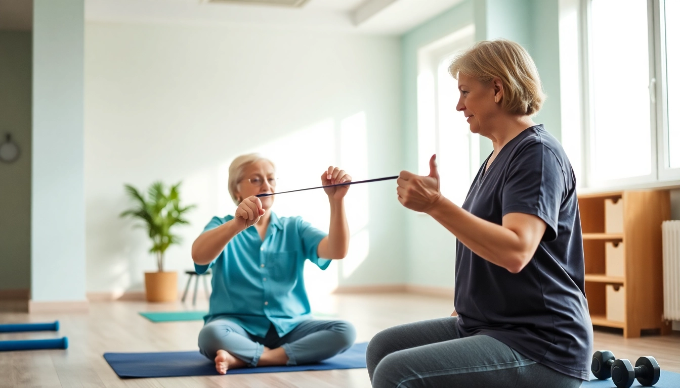 Engaged physiotherapist providing senior physiotherapy edmonton with personalized care and supportive exercises.