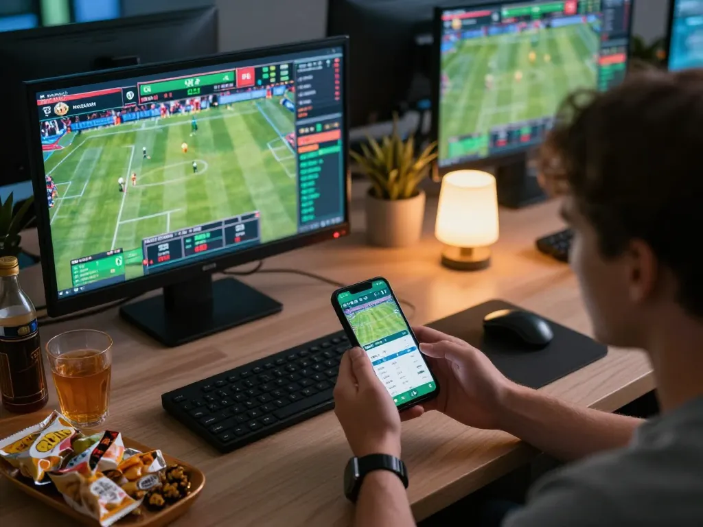 Engaged player using TT88 app for sports betting with real-time updates on smartphone.