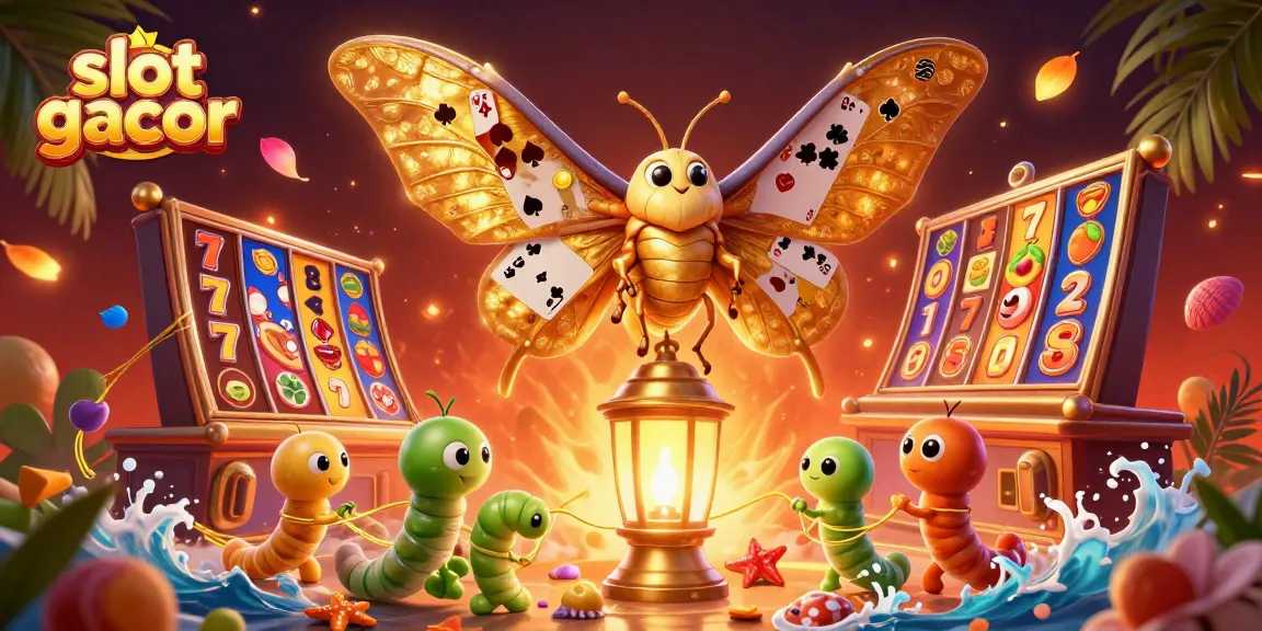 Menyaksikan slot gacor yang memukau dengan karakter kupu-kupu emas dan simbol permainan yang berlimpah.