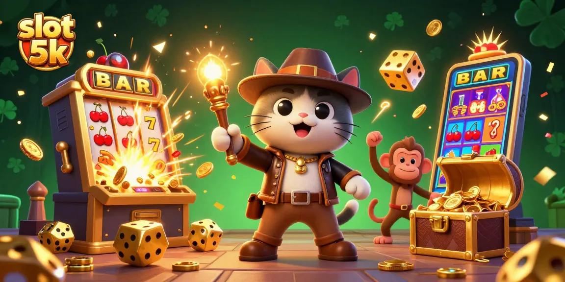 Spin the slot 5k and uncover treasures in this thrilling casino adventure illustration.