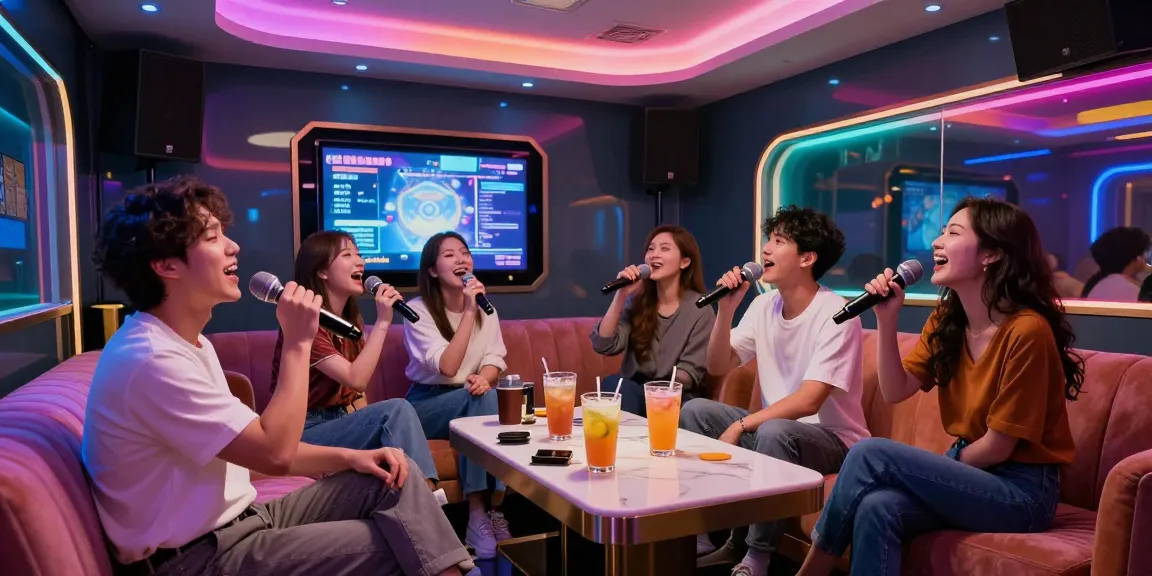 강남 가라오케에서 친구들과 함께 노래를 부르며 즐거운 시간을 보내는 모습입니다.