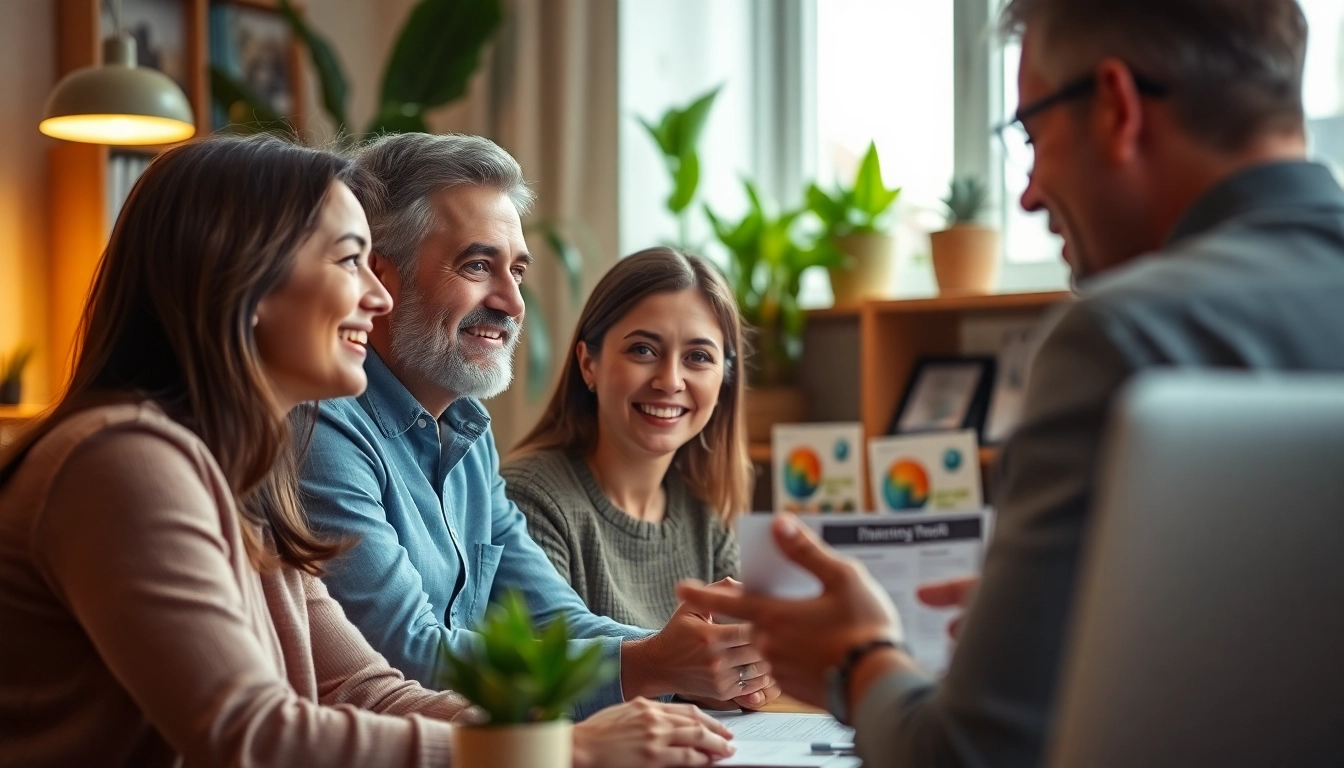 Explore heating financing options in a professional consultation between a couple and a heating expert.