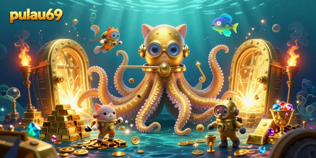 Experience pulau69 with a kraken and diving cat in a treasure-rich underwater world.