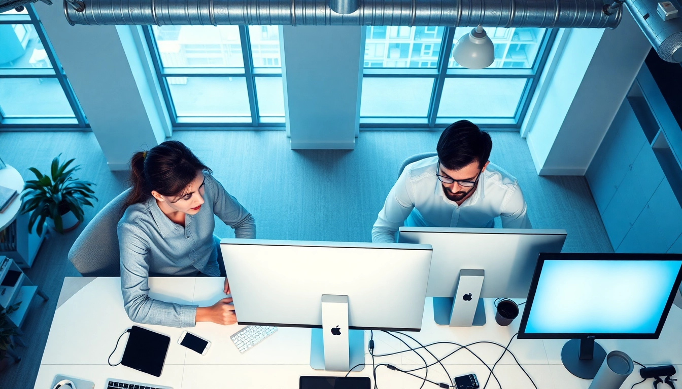 Creating stunning edmonton web design with a collaborative team in a modern office environment.