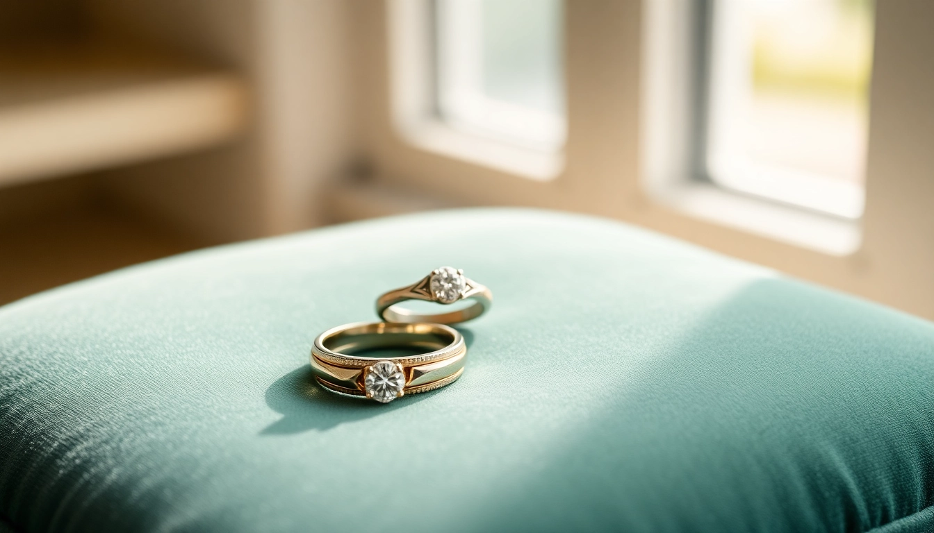 Showcasing stunning wedding rings resting on a soft velvet cushion, embracing elegance and luxury.