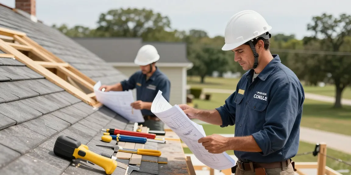 Trusted roofing Caldwell TX expert inspecting plans at a local home.