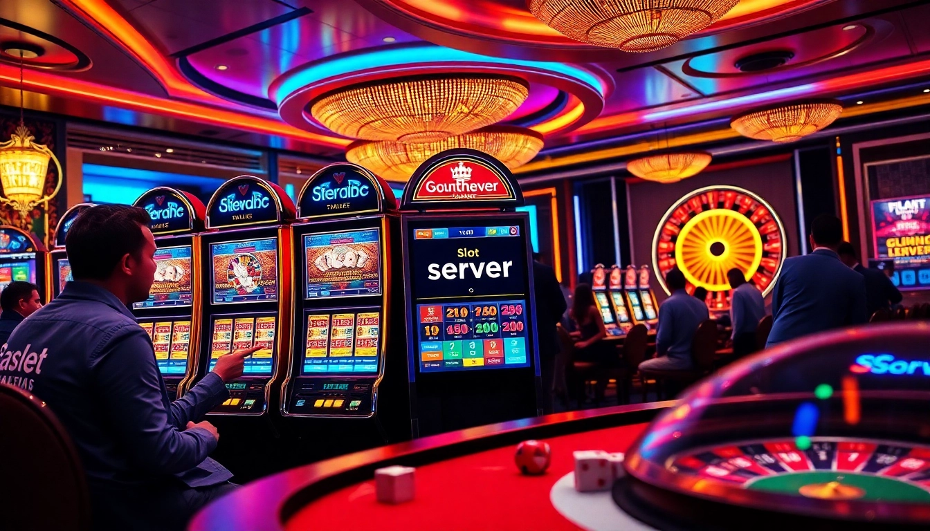 Pemain menikmati kegembiraan Slot Server Thailand di lingkungan kasino yang hidup.