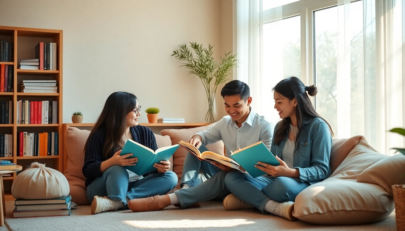 Allied Bright Livingの教育への取り組みを強調する、魅力的な英語学習の場面。