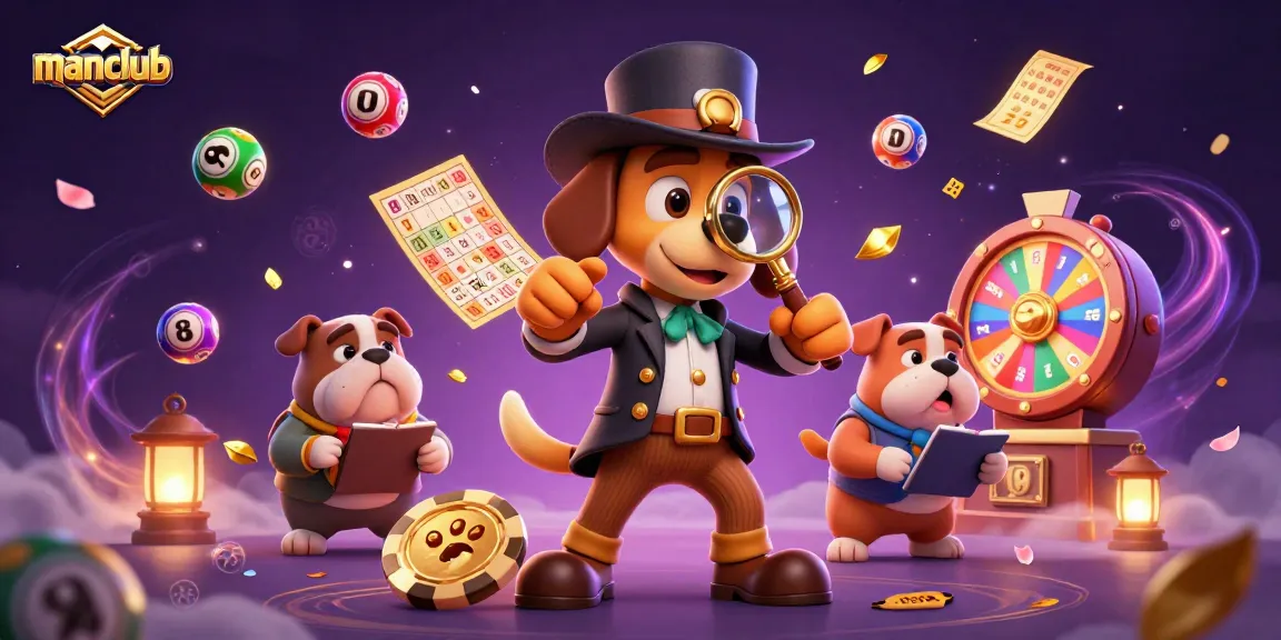 manclub showcases thrilling casino elements with energetic characters analyzing a poker clue amid vibrant games.