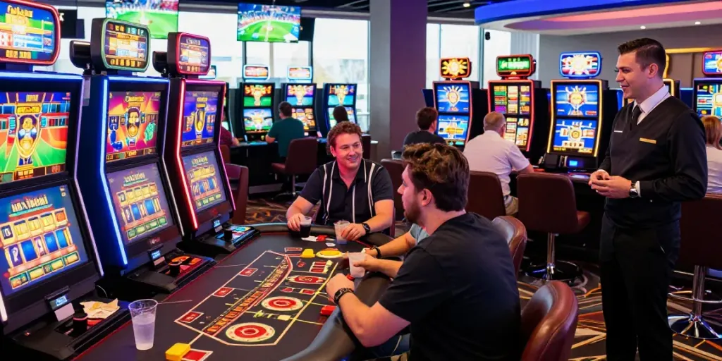 Engaging DJARUMBOS gaming environment with players at live tables.