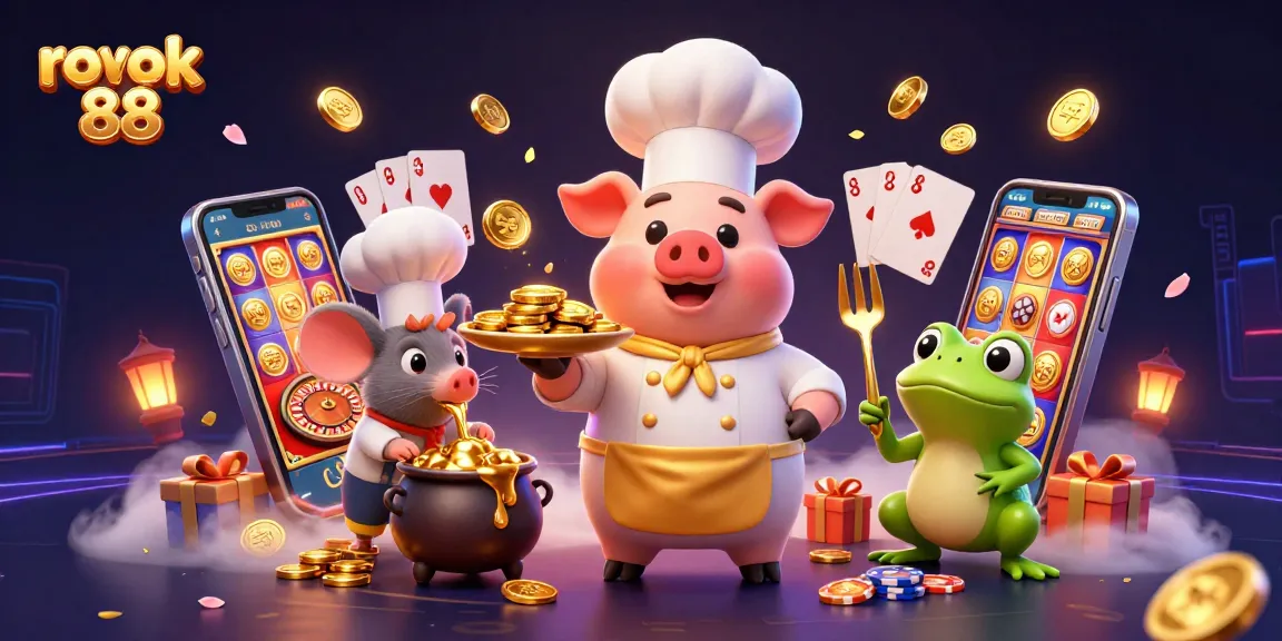 Experience the thrill of rokok 88 with a vibrant 3D illustration of playful casino characters amidst gold and games