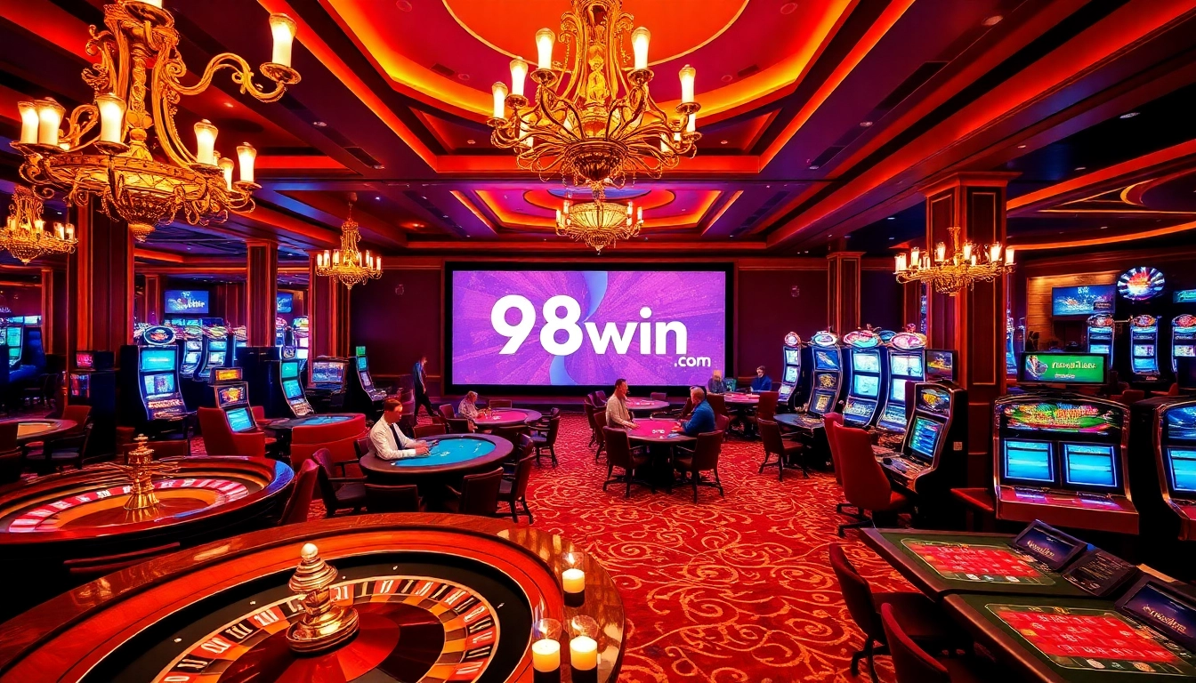 Experience thrilling games at 98win .com with engaging roulette, vibrant slot machines, and lively poker tables.