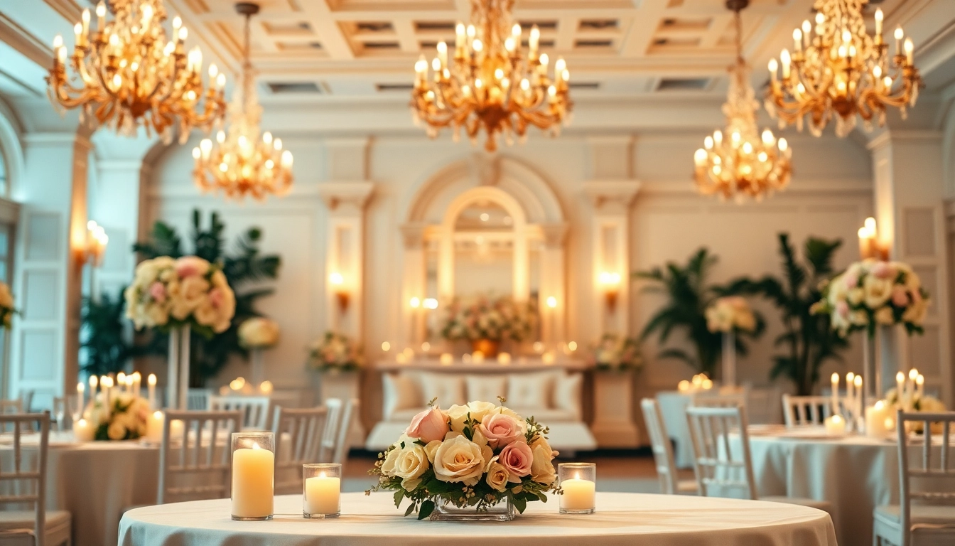 Experience a charming moment at a Jacksonville Wedding Venue adorned with floral elegance and warm lighting.
