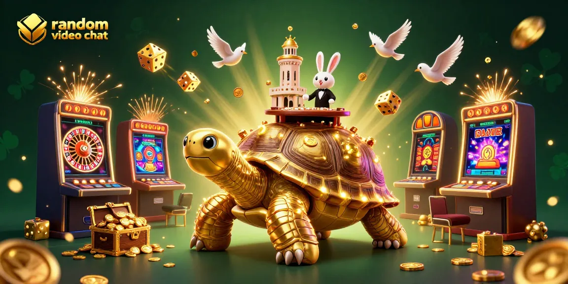 Engage in a thrilling random video chat experience with a vibrant, casino-themed scene.