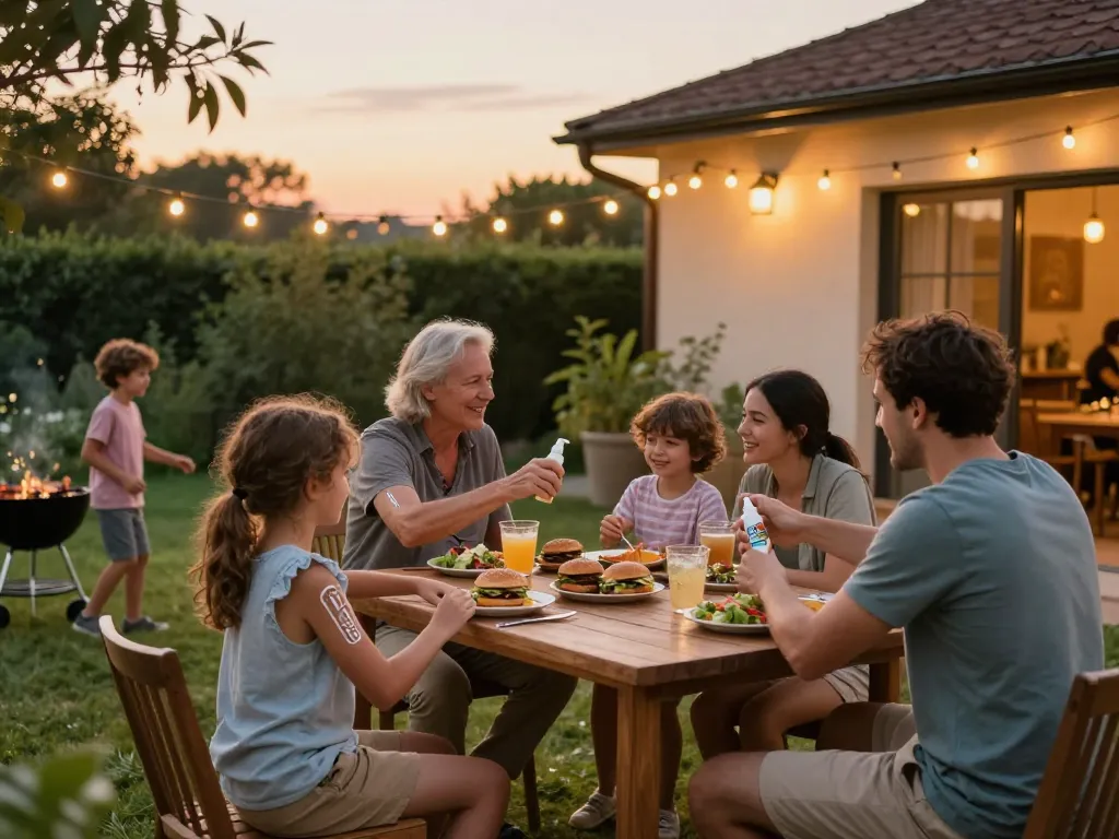 Family enjoying a barbecue while applying Best Mosquito Repellent for a comfortable outdoor experience.