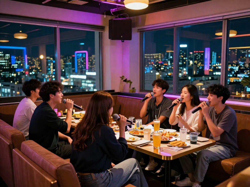 강남 도파민 가라오케에서 친구들과 즐거운 시간을 보내는 모습