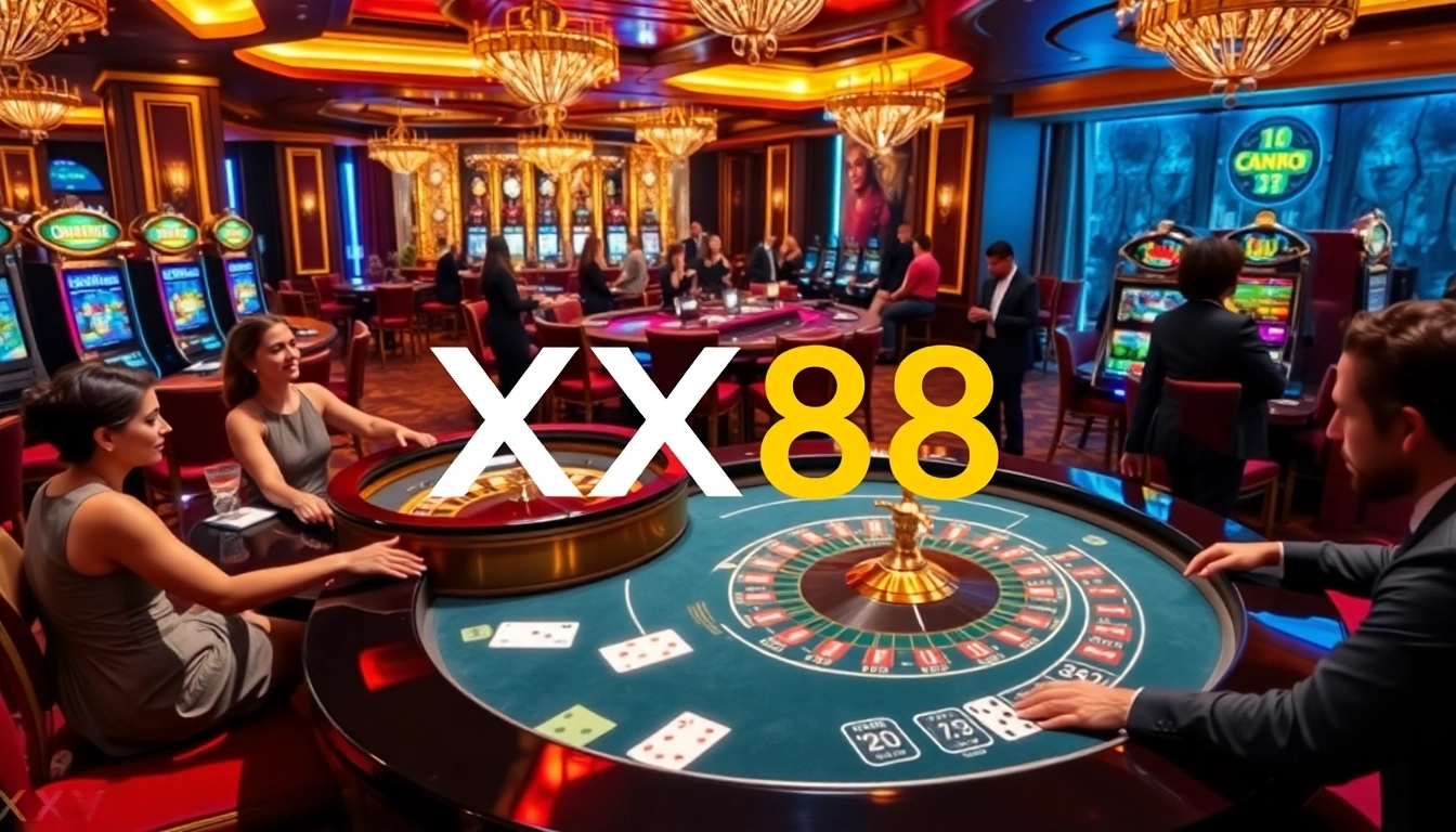 Experience thrilling games at XX88 casino with vibrant roulette and slot machines.