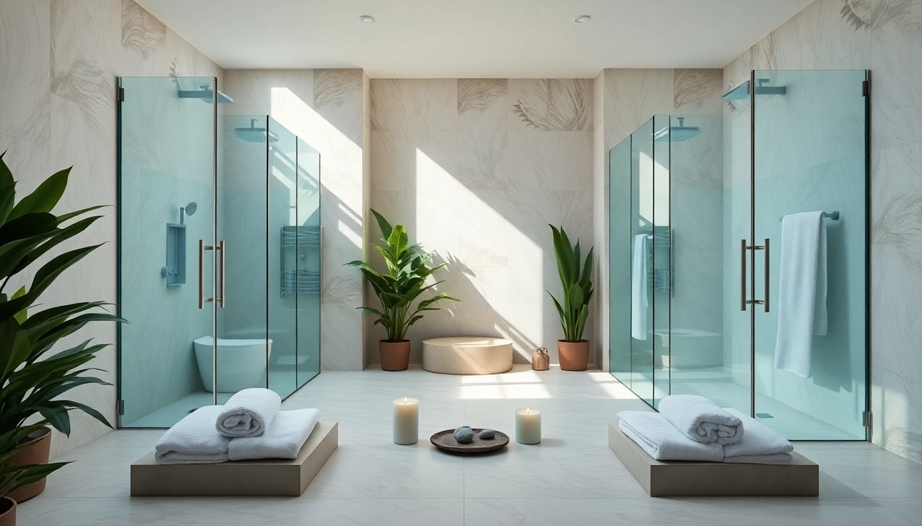 Experience the beauty of elegant showers in a serene bathroom design with lush accents.