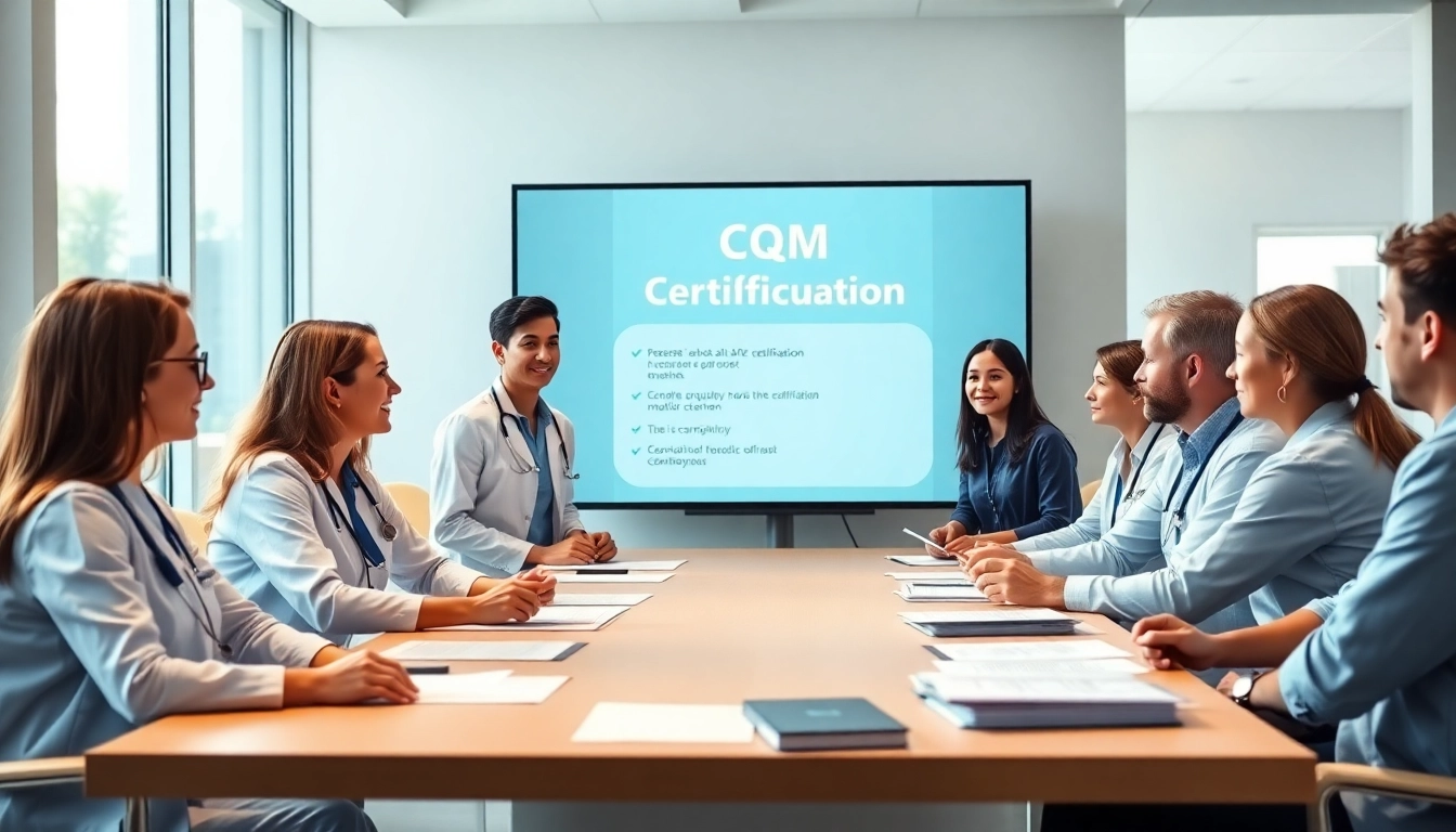 CQM certification meeting showcasing healthcare professionals collaborating in an innovative conference room.