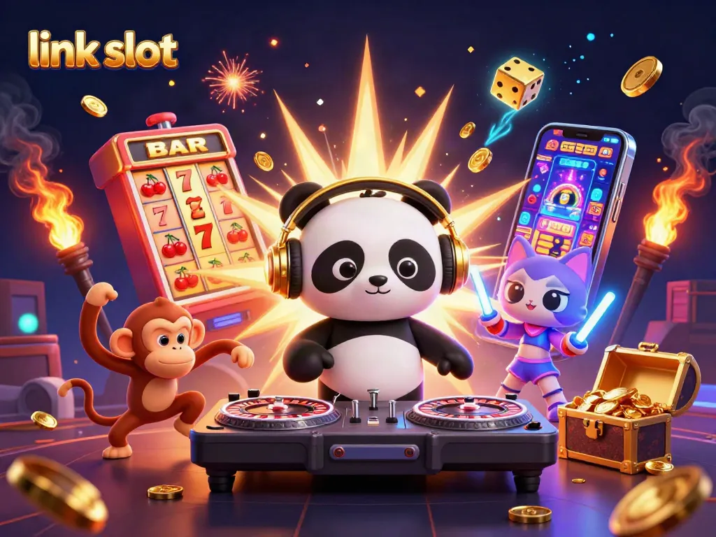 Menggunakan link slot untuk memenangkan jackpot dalam ilustrasi kasino yang penuh warna.