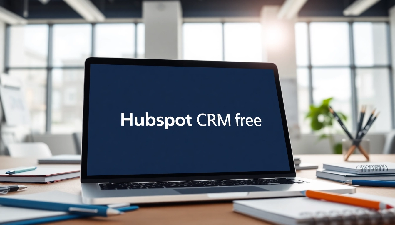 Utilizing HubSpot CRM free on a laptop in a bright professional workspace.