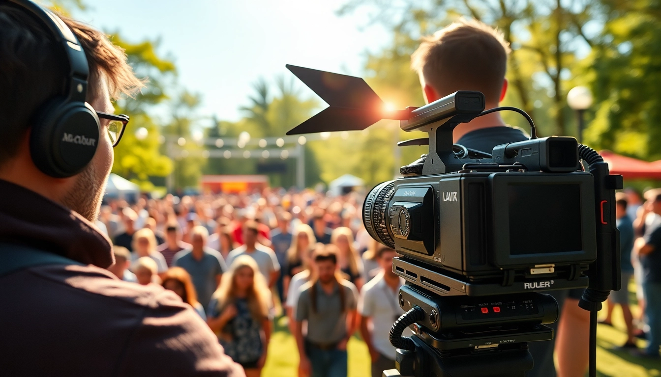 Showcasing Mobile production services with a professional videographer at an event.