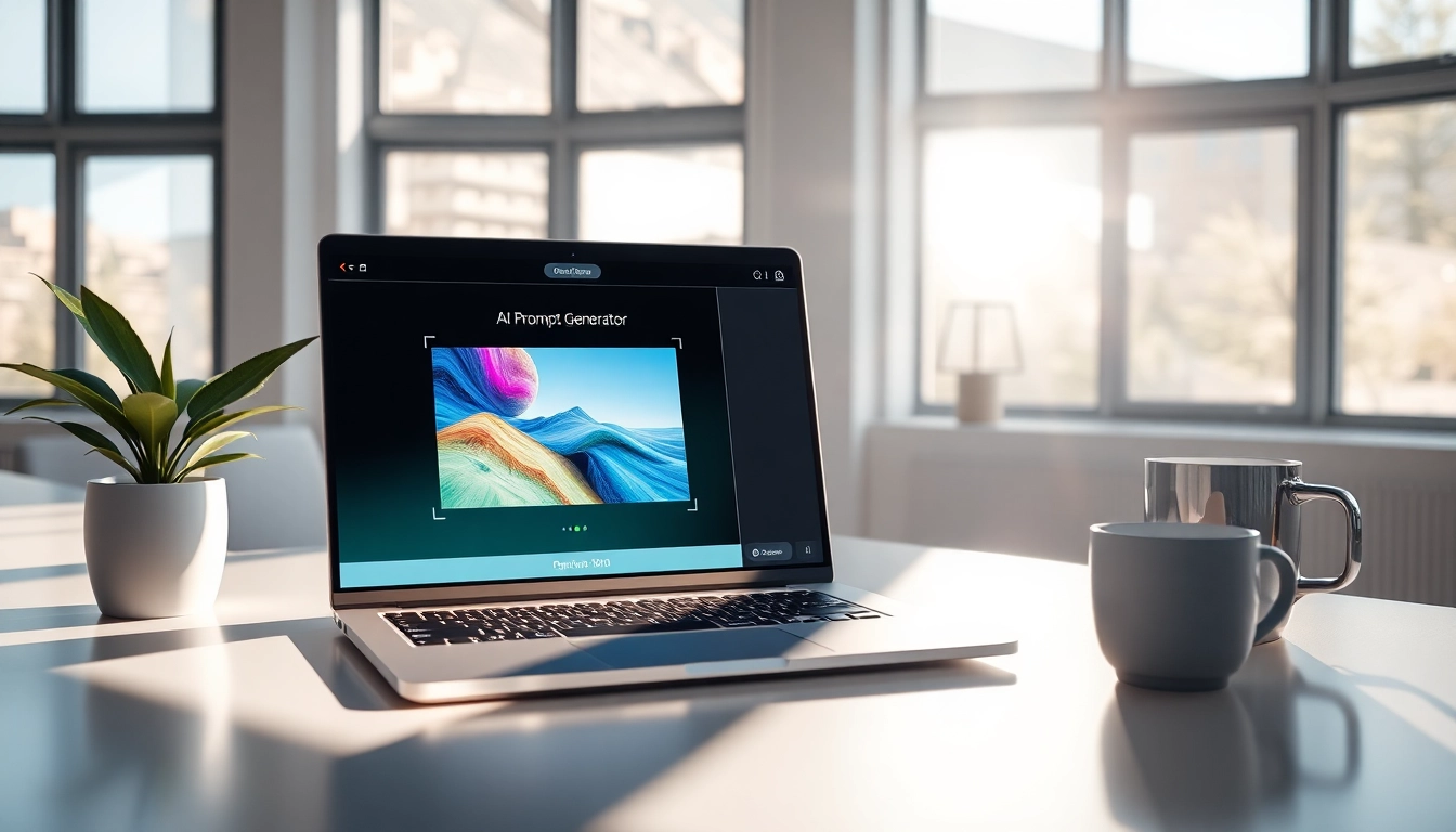 Image to prompt generator tools displayed on a sleek laptop in a creative workspace.