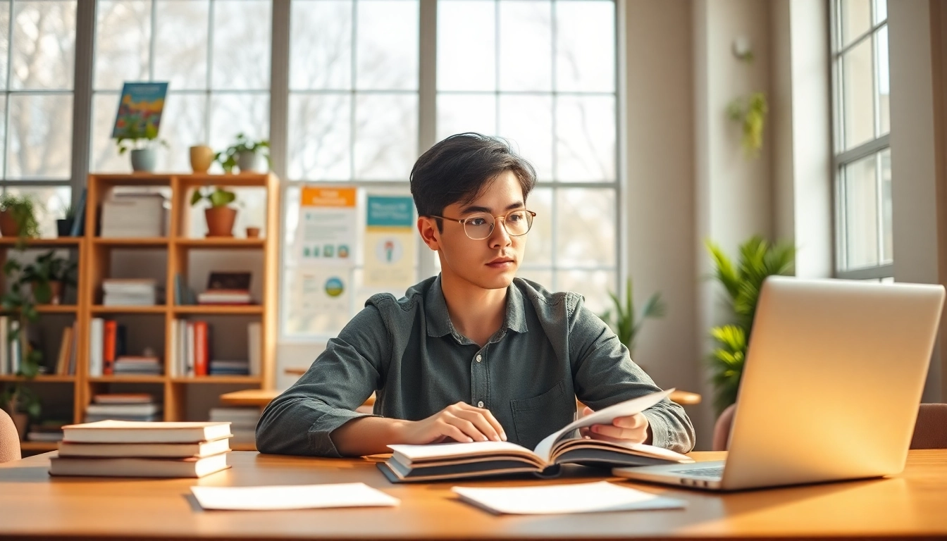 Student using exam assistance in a bright classroom environment.