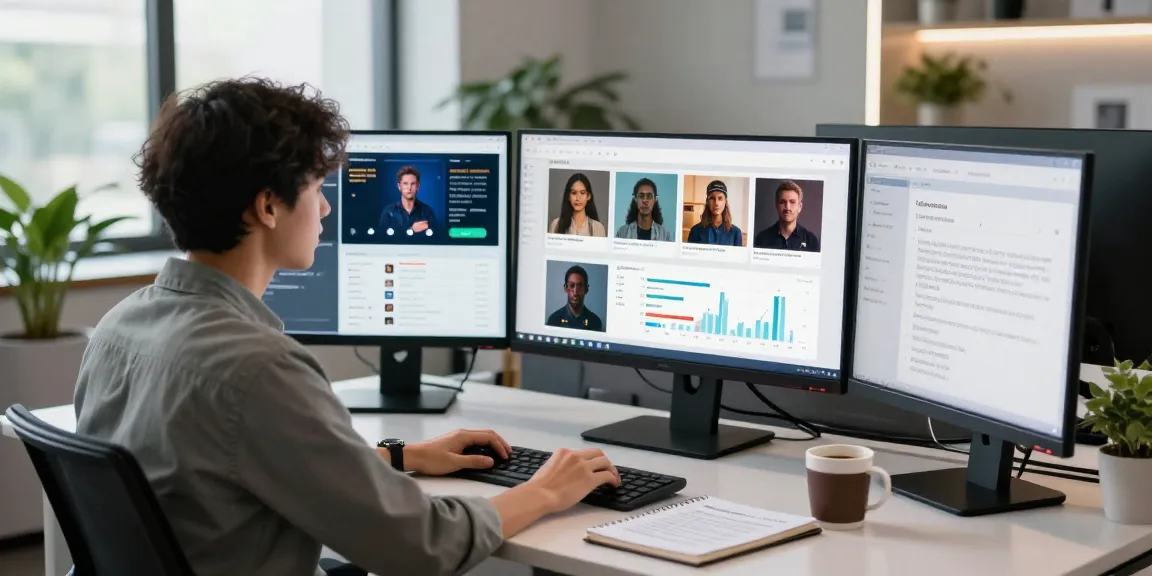 Data analyst detects AI image content in a modern workspace, showcasing moderation techniques.