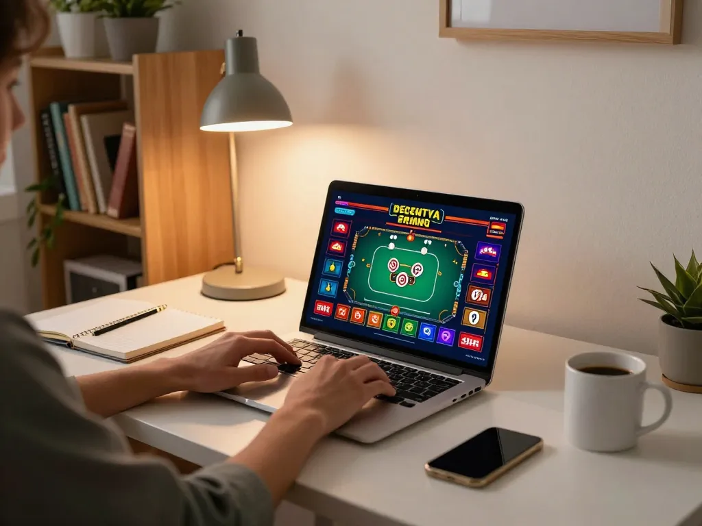 Engaging gameplay on 789club online casino platform viewed on a laptop in a cozy home office.