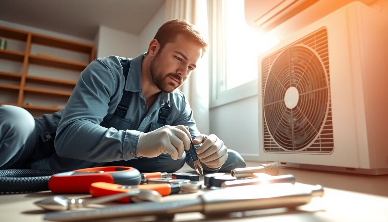 Expert HVAC Repair Tampa service, technician examining a modern air conditioning unit during maintenance.