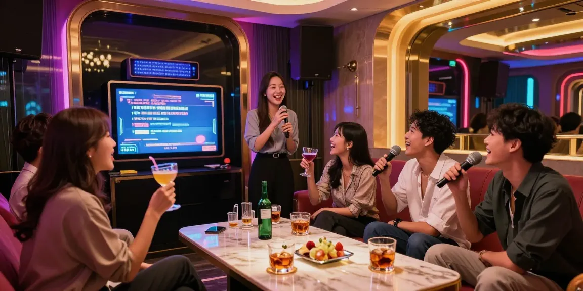 강남 가라오케의 사교적인 분위기와 즐거운 노래 경험을 담은 사진