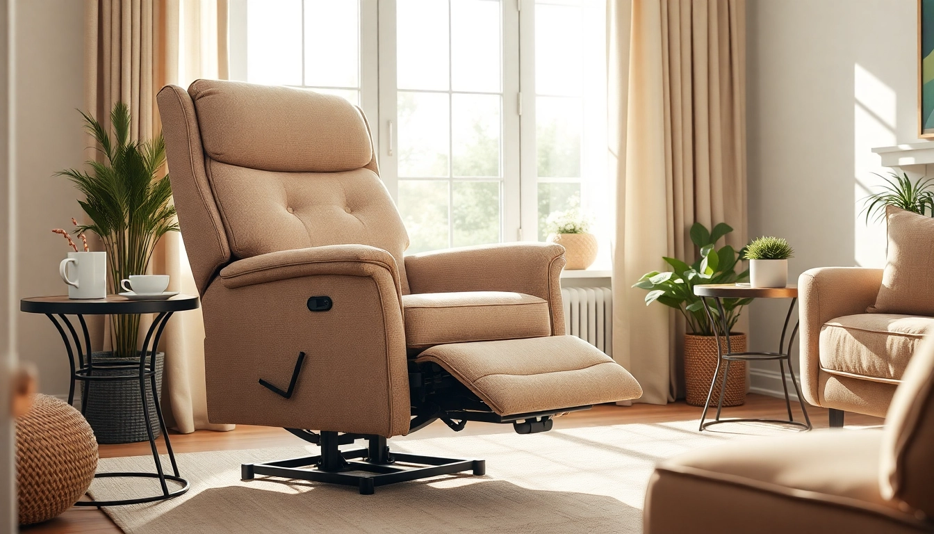 Find the best lift chair for tall person showcasing comfort and elegance in a bright setting.