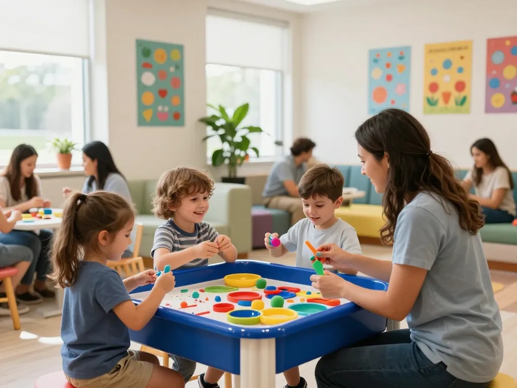 Children participating in therapy at Advantage Therapy Norwes, showcasing a vibrant, supportive environment for growth and development.