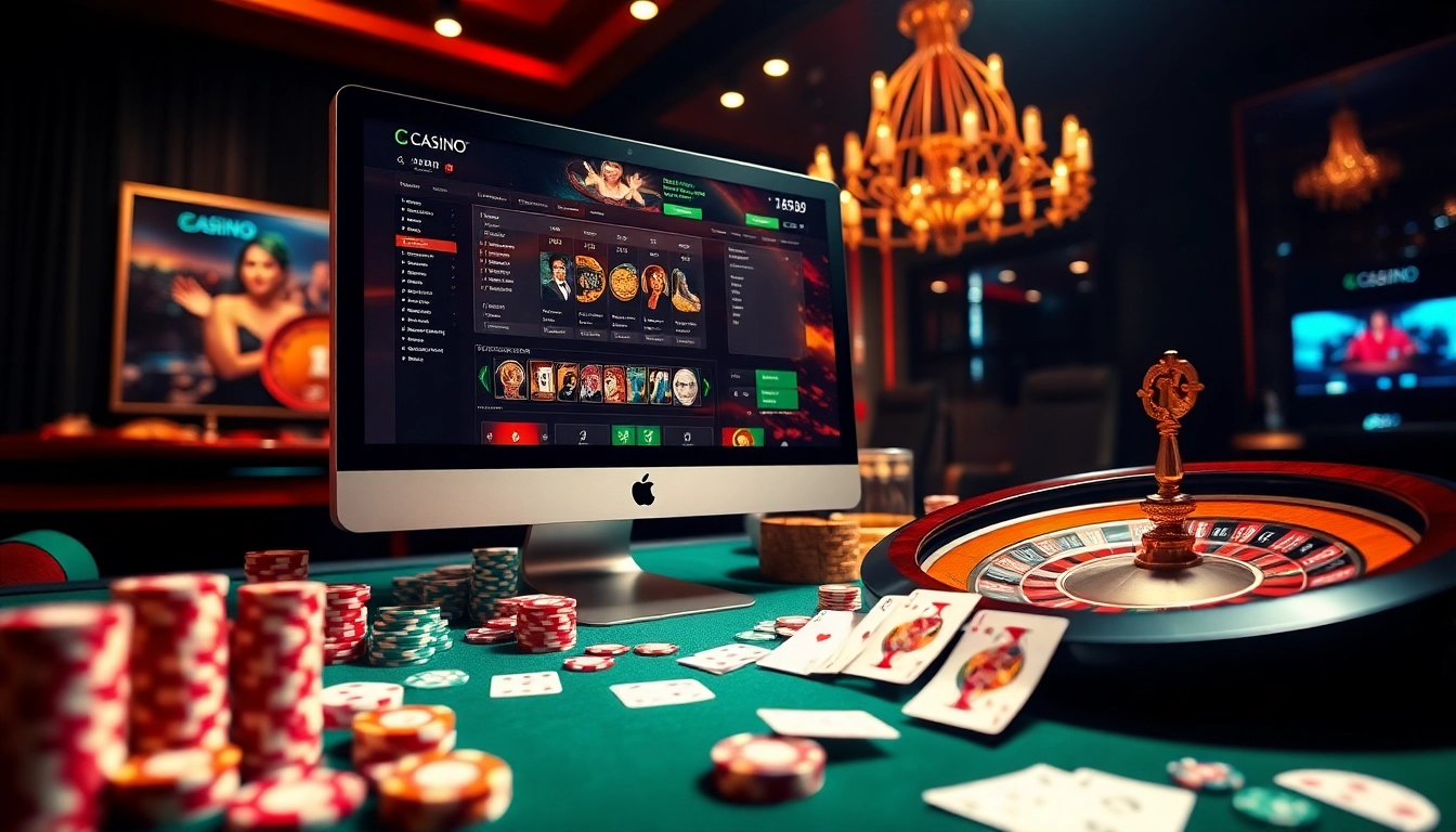 Participez à l'excitation du casino en ligne avec un somptueux décor de jetons de poker et une roue de roulette.