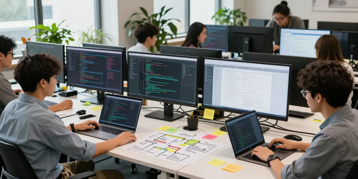 Engaging team collaboration in a tech workspace showcasing 纸飞机中文版官网 design and development.