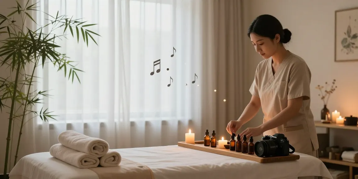 부산마사지 전용 스파에서 아로마오일 준비하는 마사지사