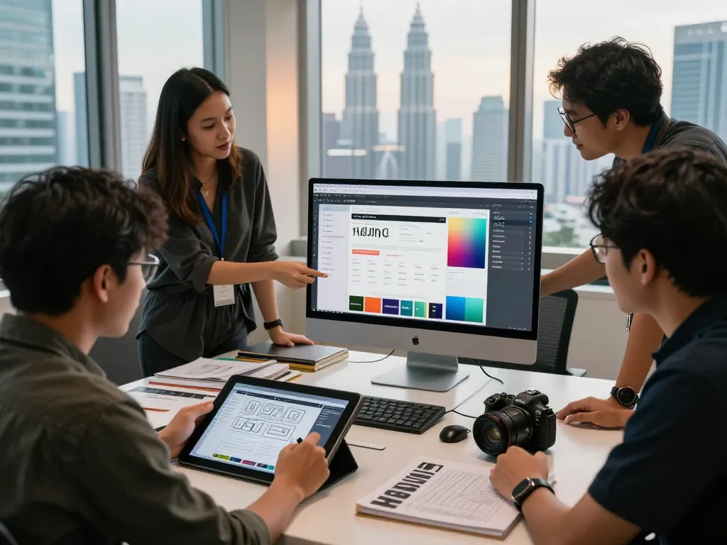Collaborative design session at a web designer Malaysia studio showcasing creativity and innovation in Kuala Lumpur.