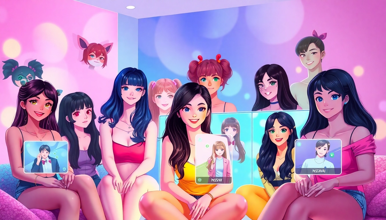 Explore diverse NSFW AI girlfriend avatars in a colorful, playful digital setting.
