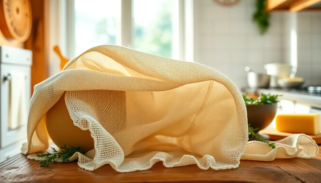 Gebruik van kaasdoek voor het maken van zelfgemaakte kaas met textuurdetails.