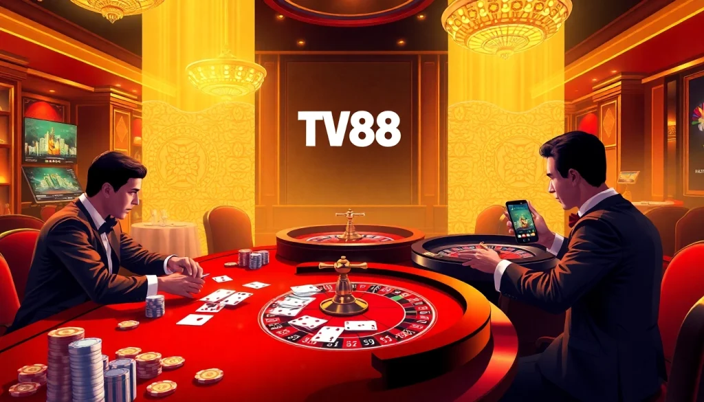 Players at a vibrant TV88 poker table enjoying the thrilling casino experience.