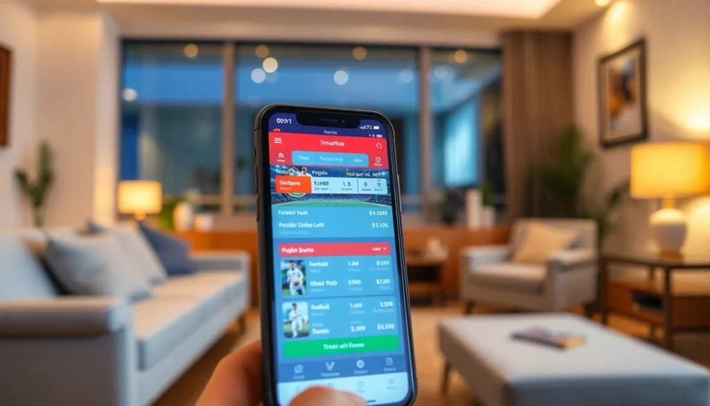 Engage with the best online sportsbooks India through a professional mobile betting app showcased in a cozy environment.