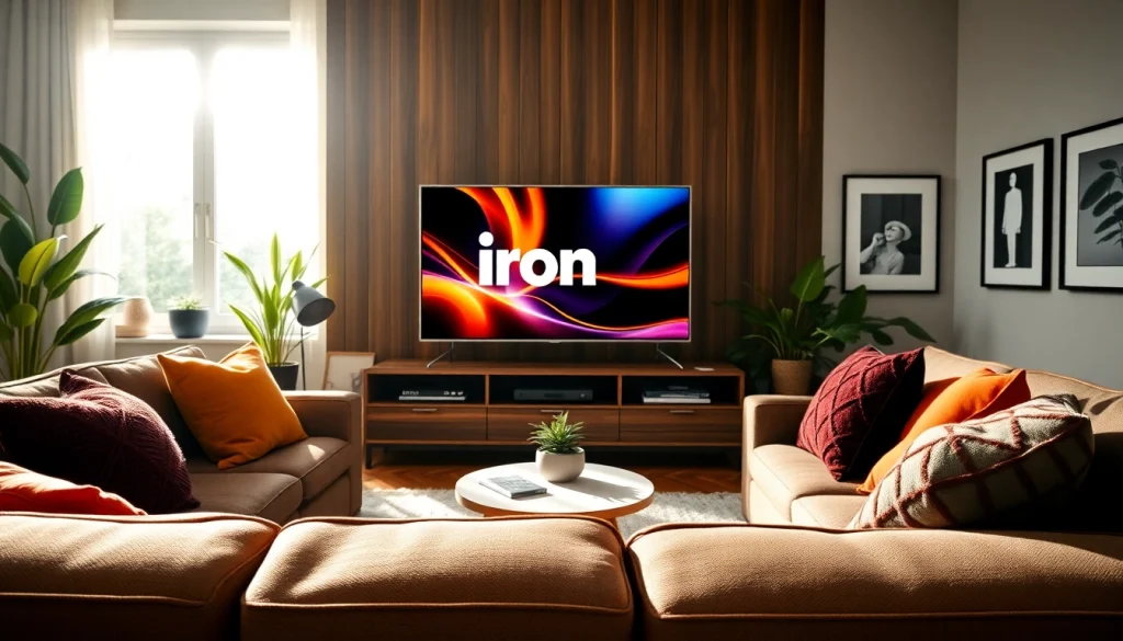 Immerse in the iron tv experience with a stylish living room showcasing a modern television.
