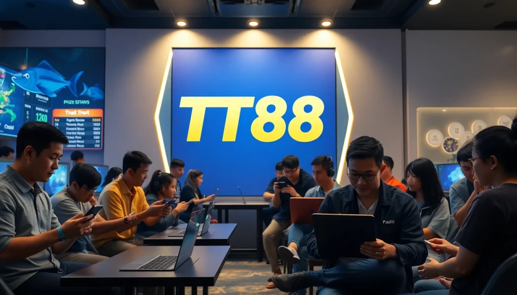 Engaged players enjoying various games at TT88, showcasing a vibrant and modern online gaming atmosphere.
