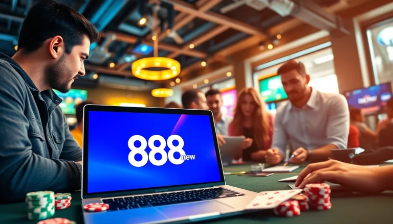 Engaging online betting atmosphere at 888new with players enjoying various games in a vibrant digital environment.
