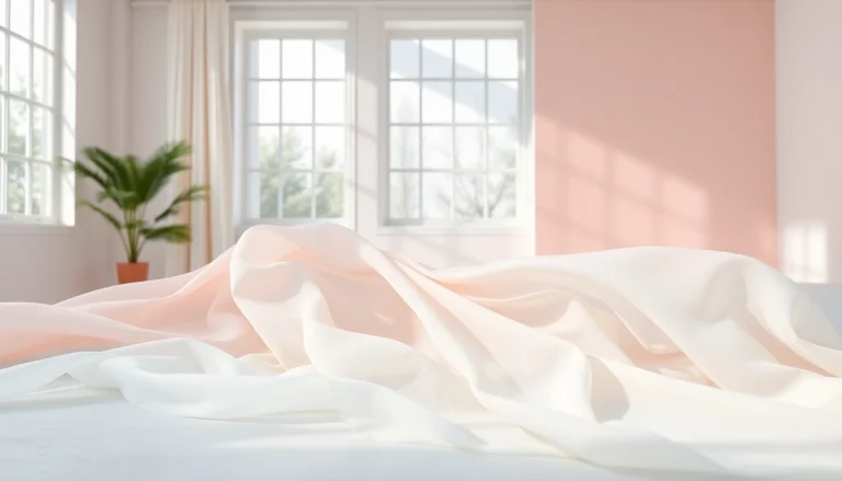 Mousseline stoffen in een creatieve studio met verschillende kleuren en texturen.