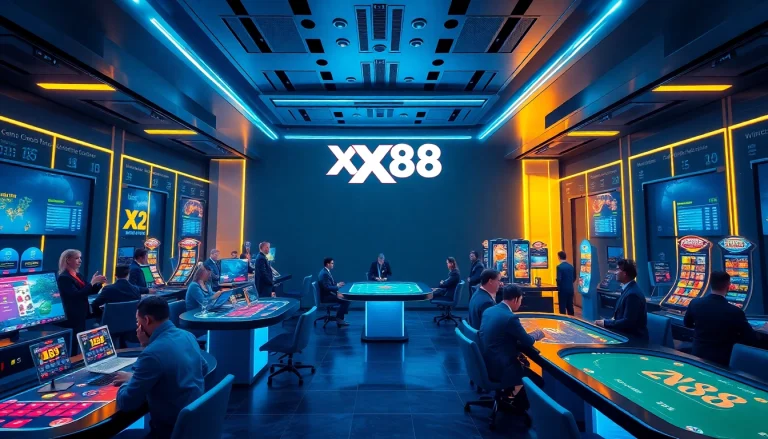 Engaging online gambling scene showcasing XX88 with vibrant gaming action and customer support.