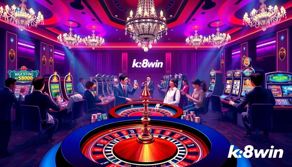 Gambling enthusiasts enjoying various games at k88win's exciting casino tables.