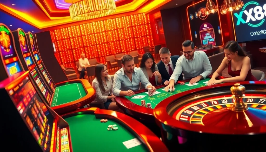 Experience the excitement of gambling at xx88 com with vibrant casino scenes and engaging games.