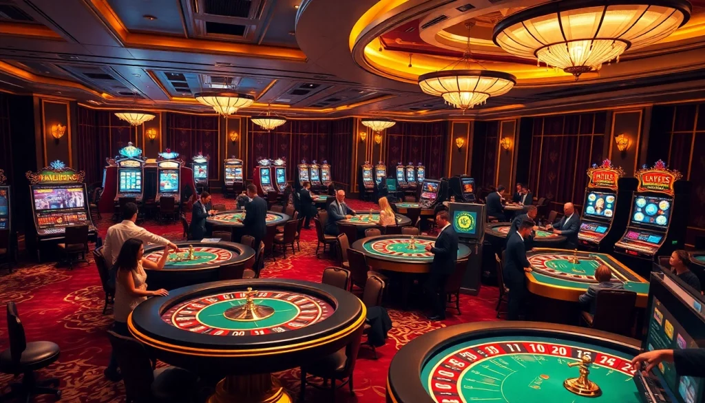 Players enjoying games at rr88.com casino, featuring roulette and poker tables.